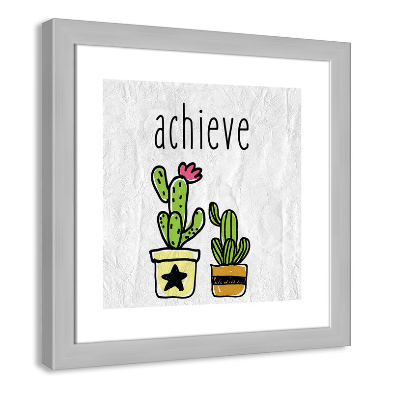 Impression sur papier Cacti C, Encadré plat argent, H 16 po x l 16 po x P 0,6 po
