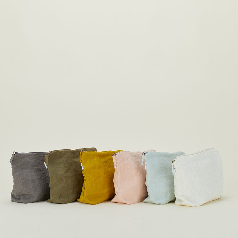 Simple Linen Zipper Pouch - Large, Powder Blue