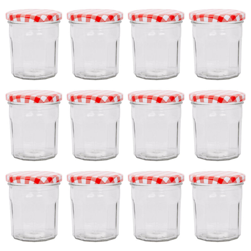 Glass Jar - Set of 12, 250ml, Red Gingham