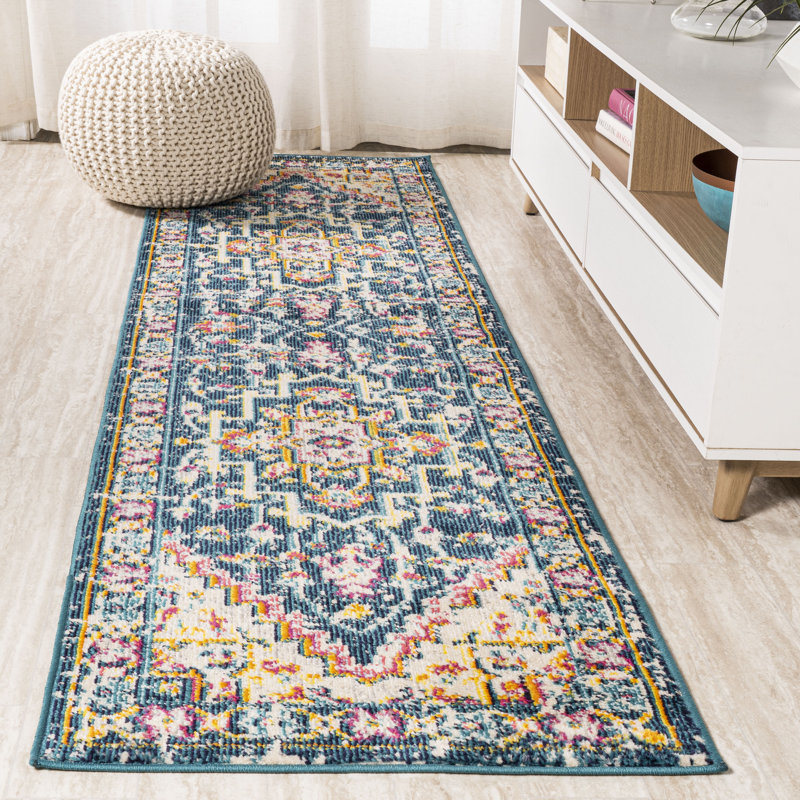 Brooklyn Geometric Medallion Blue/Beige Rug, Runner 2'3" x 8'