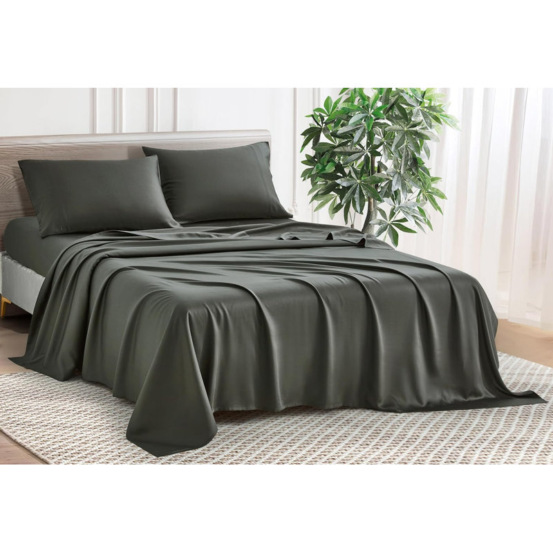 Silky Cooling Eucalyptus Tencel Lyocell Bedding Collection Sateen Sheet Set, King, Slate Gray
