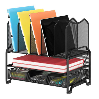 Black Mesh Office Masterpiece - Desk File Organizer with Sliding Drawer