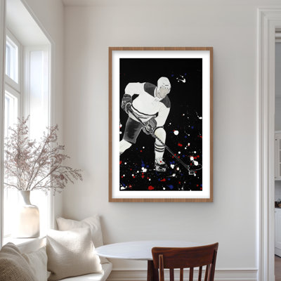 «Hockey Player Ready for Action - Blue», reproduction encadrée moderne