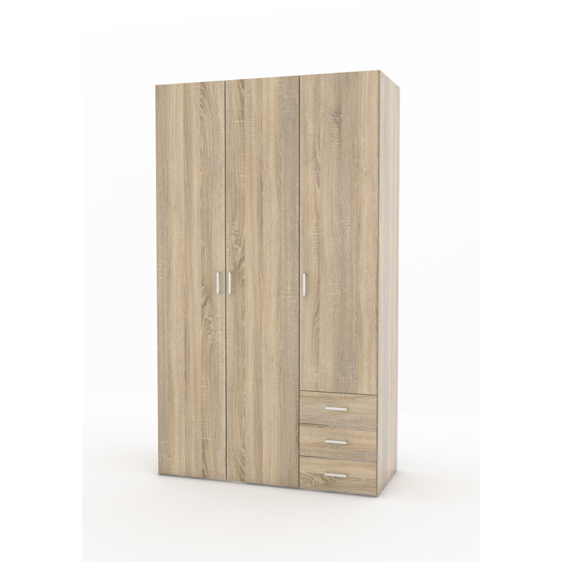 Herlinda 3 Door Manufactured Wood Wardrobe, Oak