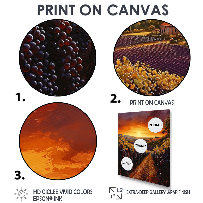 «Felty Sunset Over A California Vineyard II», art mural vignoble, Noir, Reproduction avec cadre flottant, H 20 po x l 12 po