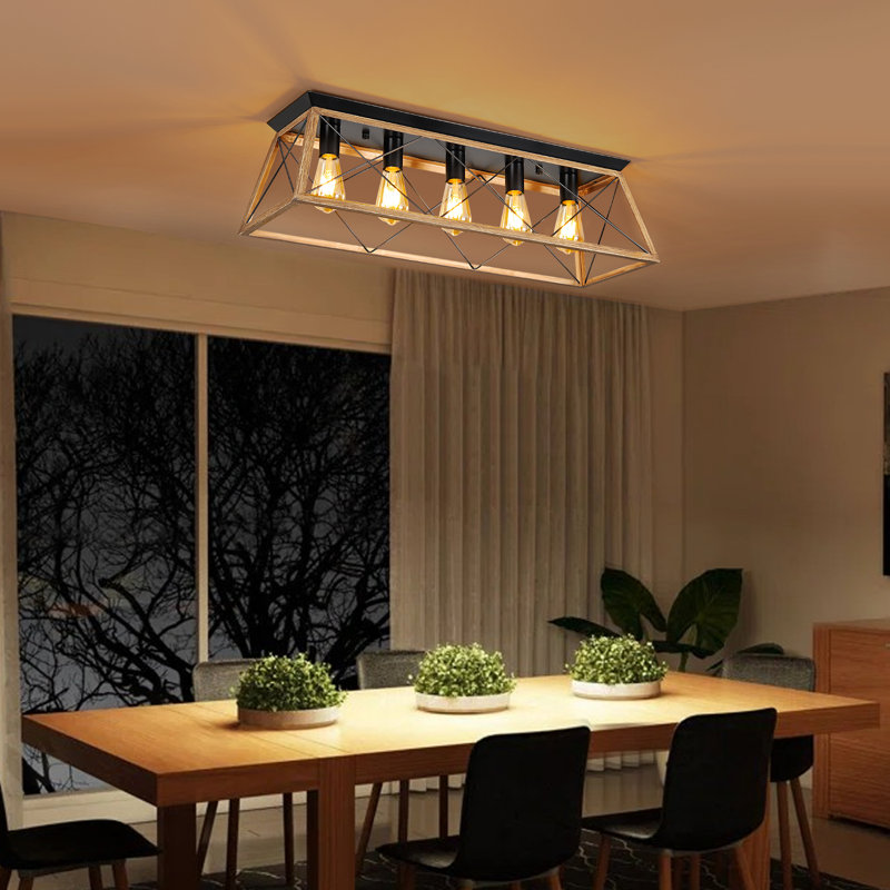 Plafonnier encastré 5 lumières, Noir mat / noyer clair, 5 lumières, 8,7 po H x 31,5 po L x 10,2 po P
