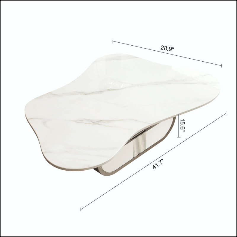 Table basse moderne avec dessus en pierre frittée et rangement Modern Butterfly, Blanc / Gris