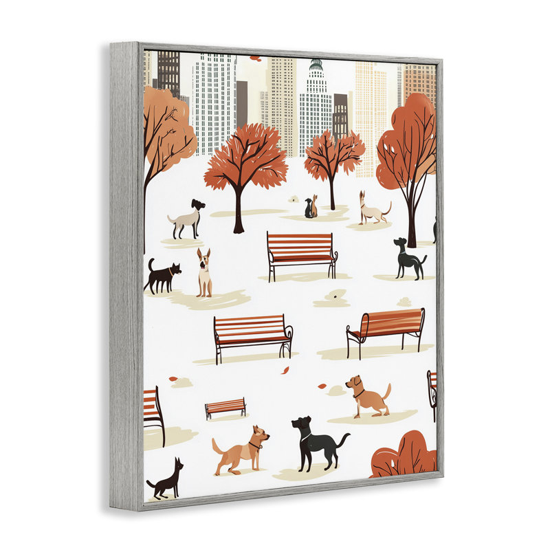 Giclée encadrée par Autumn City Park Dogs, conception par Arlington Prints, H 14 po x l 11 po, Estampe numérique Farmhouse