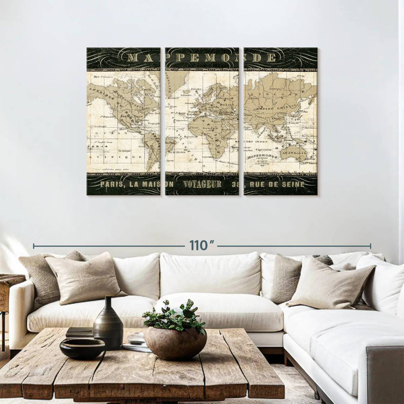 Mappemonde, H 48 po x l 74 po