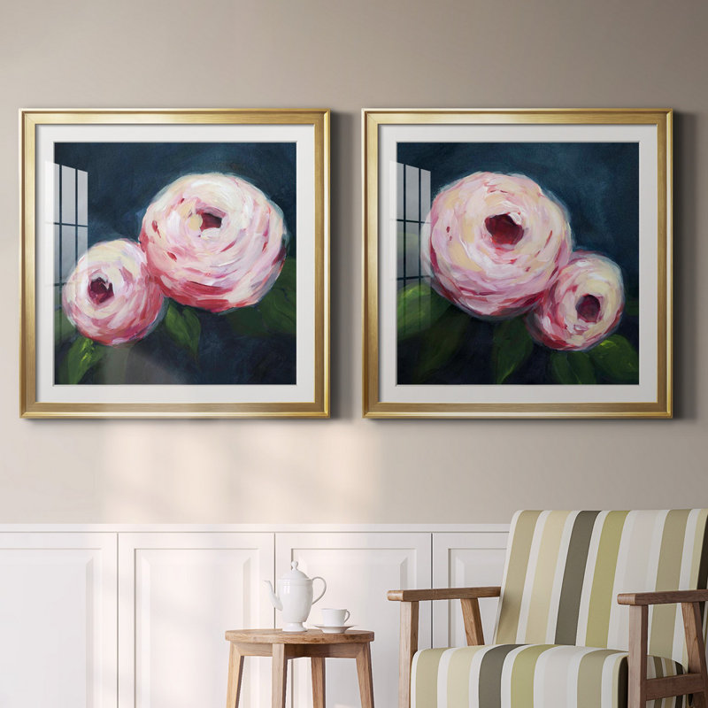 Ethereal Blooms I Ethereal Blooms I - Ensemble de 2 cadres photo, H 26,5 po x l 53 po x P 1,5 po, Papier encadré doré, Blanc