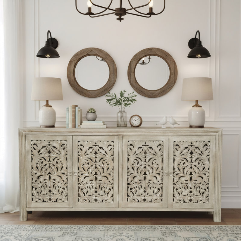Harleen 78'' Solid Wood Sideboard, Limestone Beige