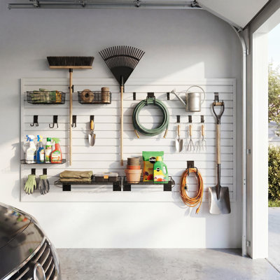 Slatwall Panel 8' X 4' Pvc Garage Organizing System With 31pcs Garden Tool Accessories Set