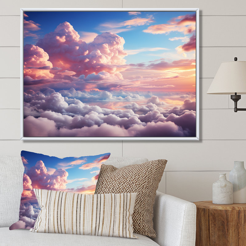 Paysage de rêve pastel pêche - imprimé, Cadre flottant blanc, H 34 po x l 44 po x P 1,5 po