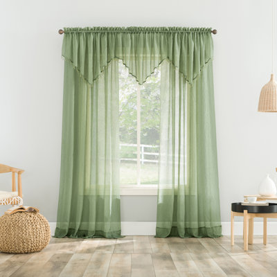 Mardis Beaded Tassels Crushed Sheer Voile Ascot Window Valance