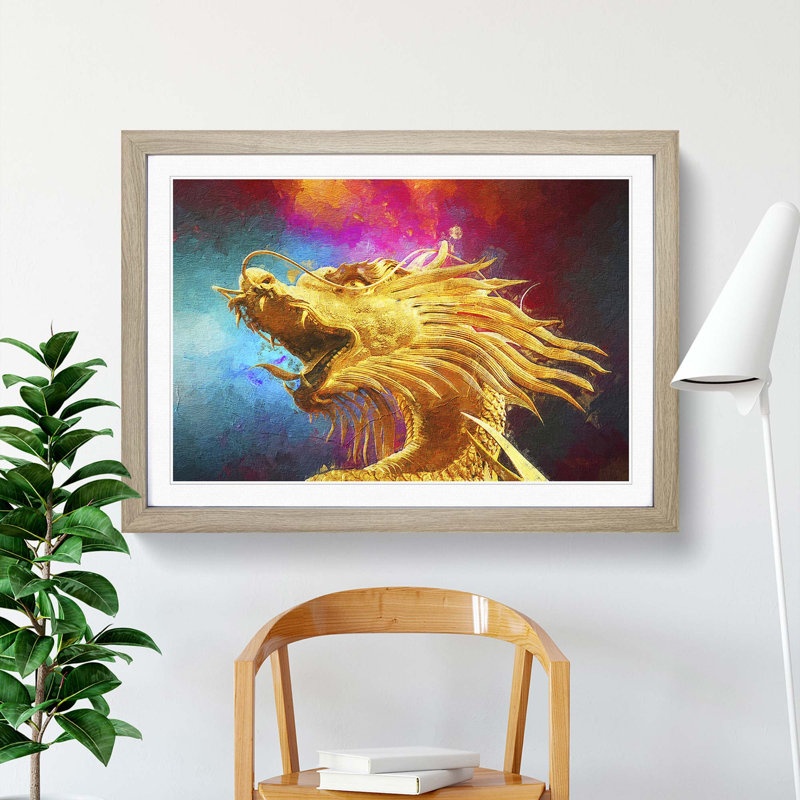 Oriental Dragon - Picture Frame Painting Print, 36cm H x 48cm W x 2cm D, Oak Framed
