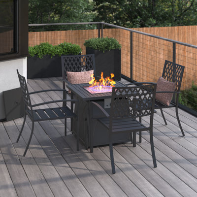 Alyah 4 - Person Metal Patio Dining Set with Square Table