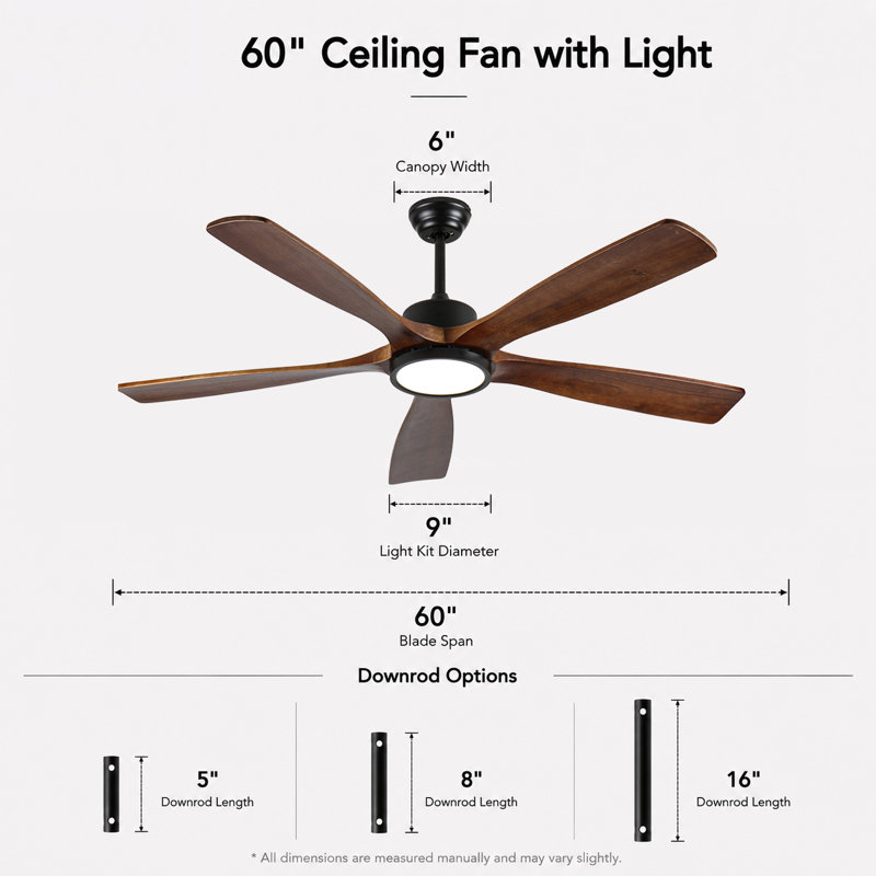 60-Inch Solid Wood Ceiling Fan with Light