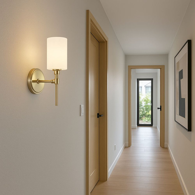 Applique murale 1 lumière de 5,81 po Wexton, Plaqué or, Blanc opale