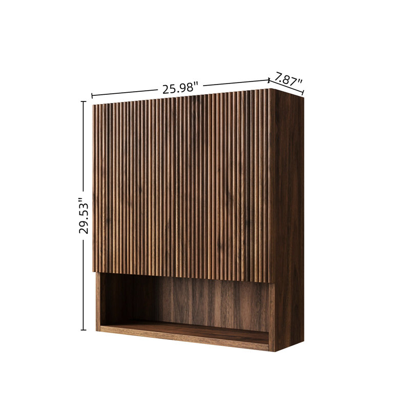 26" Striped Cabinet, Dark Walnut , For Bathroom, Kitchen And Laundry Bathroom Cabinet In With Doors, Shelf Open Space