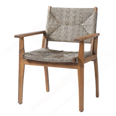 Chaise de salle à manger d'extérieur durable avec structure en bois d'acacia, siège en osier tissé à la main, finition brune, mobilier de jardin de patio (compatible avec table assortie)