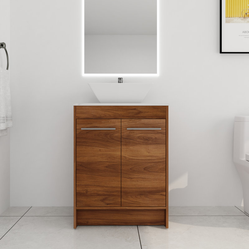 Ensemble de meuble-lavabo simple autoportant 24 po avec plateau en céramique 24 po