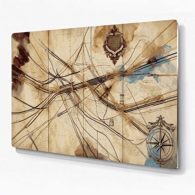 Transport, art rétro en métal brun, cartes de chemin de fer, H 12 po x l 18 po x P 0,05 po