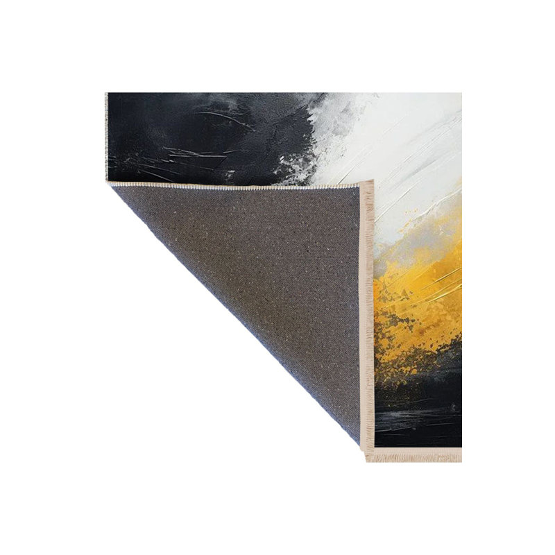 Tapis décoratif moderne à motif de brouillard abstrait jaune et gris, Sous-tapis rectangulaire de 3 pi 3 po x 4 pi 11 po