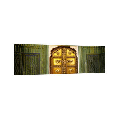 Close-up of a Closed Door of a Palace, Jaipur City Palace 1 Piece Wrapped Canvas Panoramic Wall Art