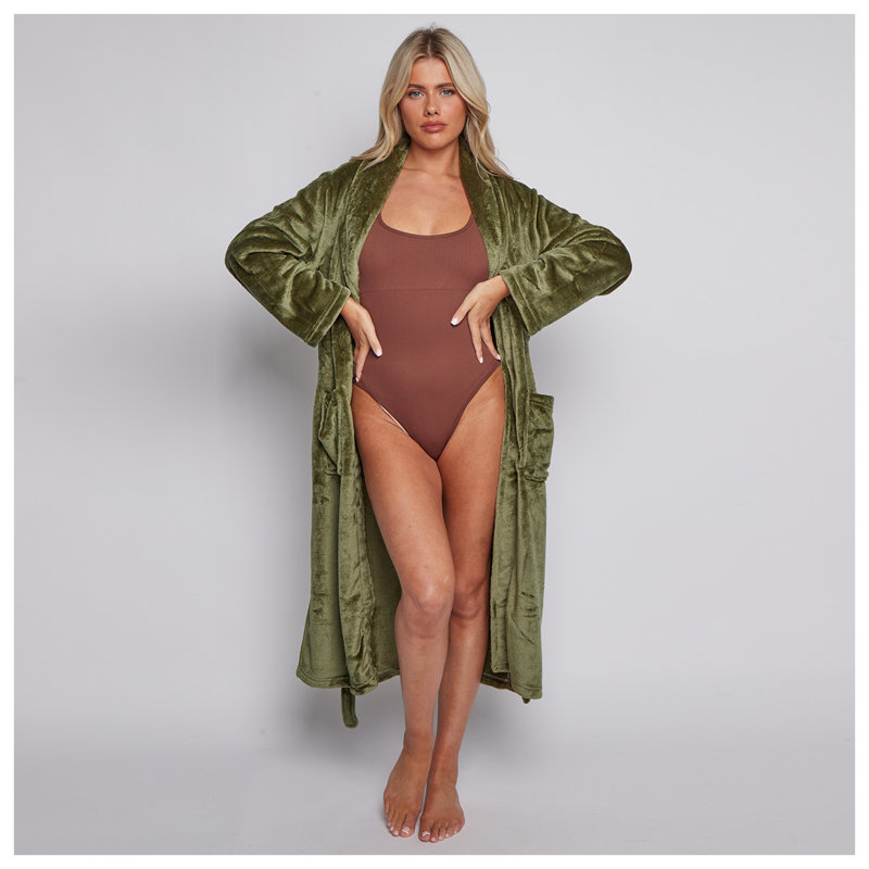 Gender Neutral Mid-Calf Bathrobe with Pockets, Green