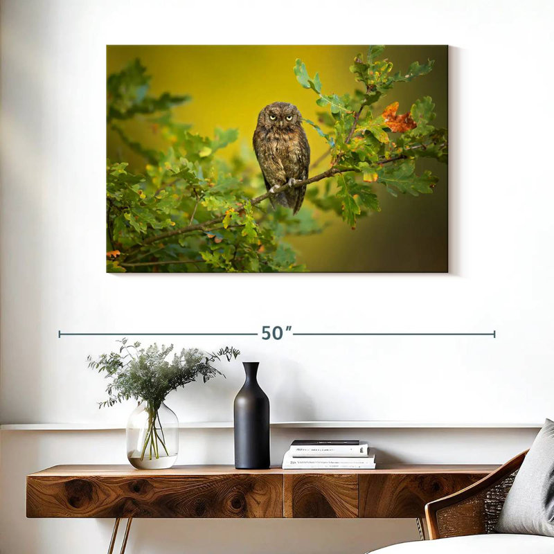 Owl Perching On Tree, 26" H x 39" W