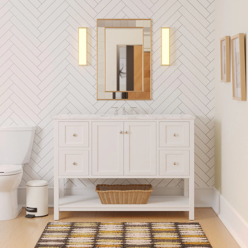 Binne 48'' Single Bathroom Vanity with Top, Engineered Carrara, White