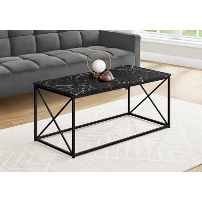 Table basse, accent, cocktail, rectangulaire, stratifié aspect marbre noir, métal noir