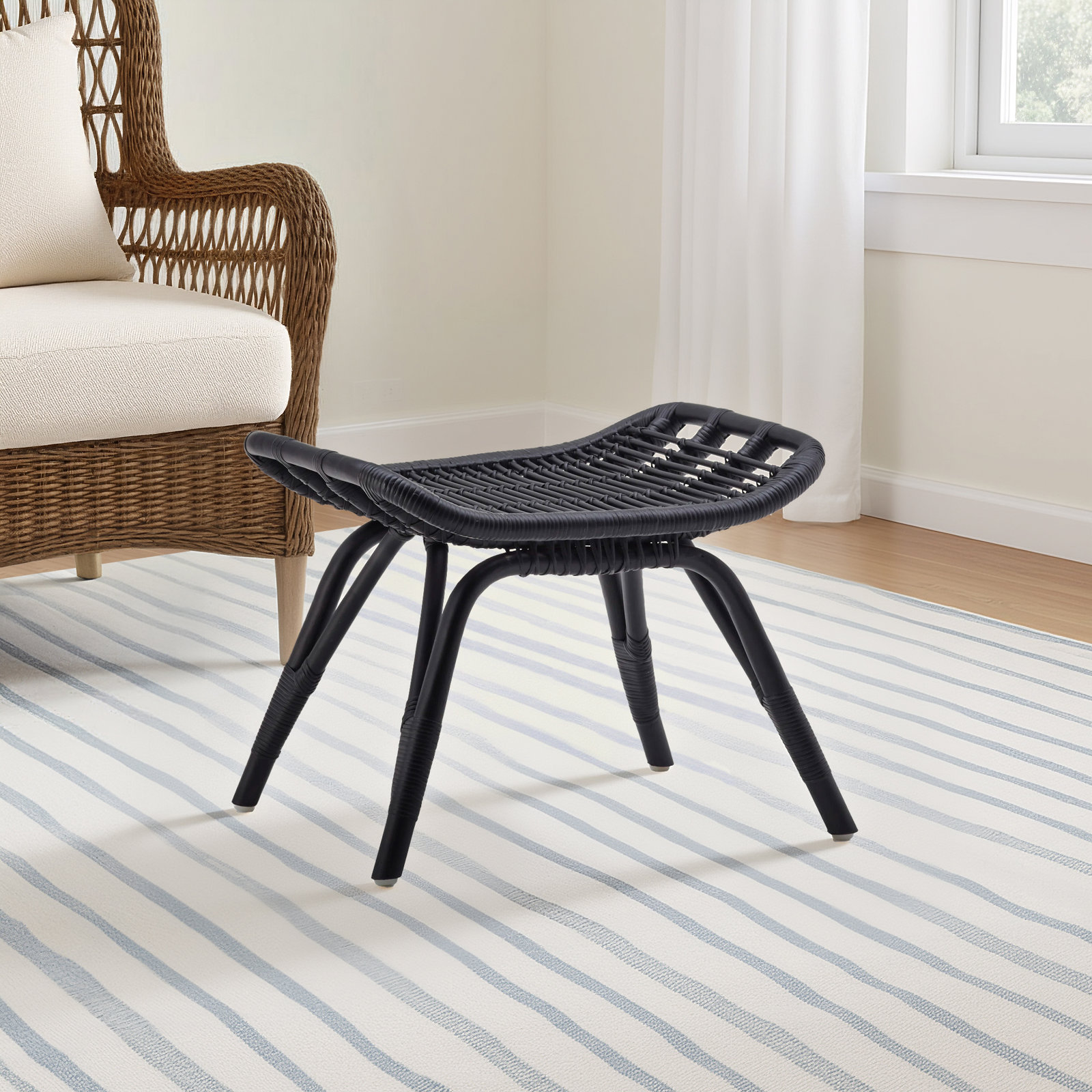 Lorelei Upholstered Ottoman, Black