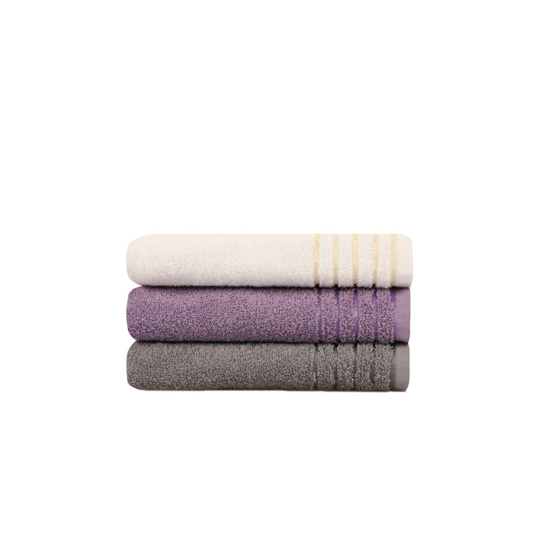 3 Piece Hand Towel Same-Size Bale, Grey/White/Purple