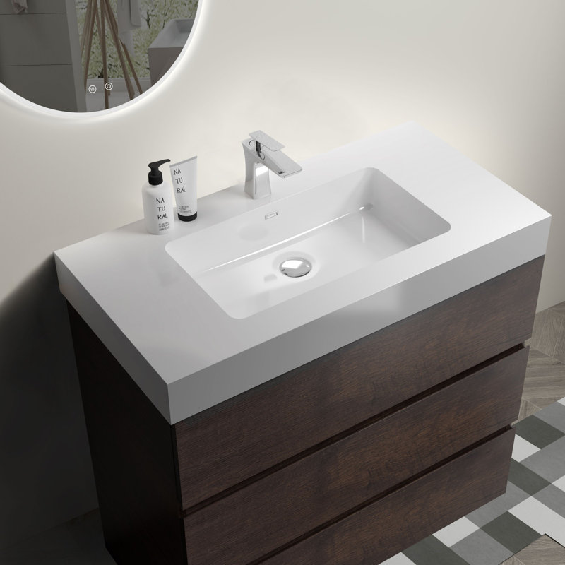 Meuble-lavabo 36 po avec lavabo, Noyer, Blanc