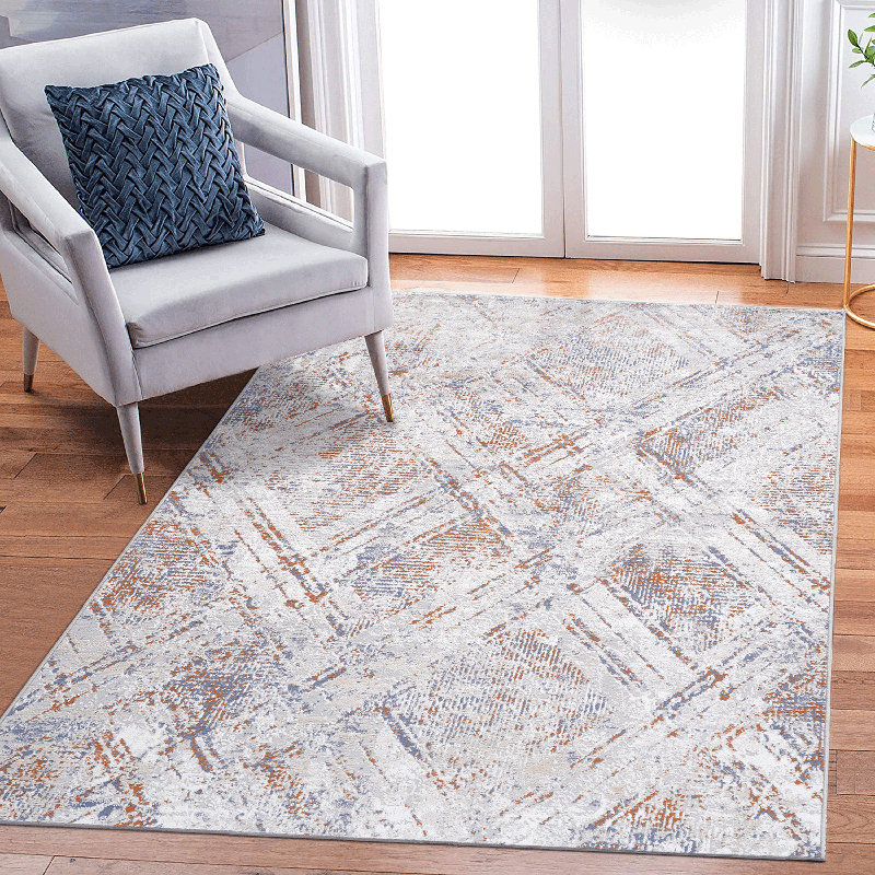 Beige Geometric Non-Shedding Area Rug For Living Room, Bedroom, Dining, Home Office, Stylish And Stain Resistant