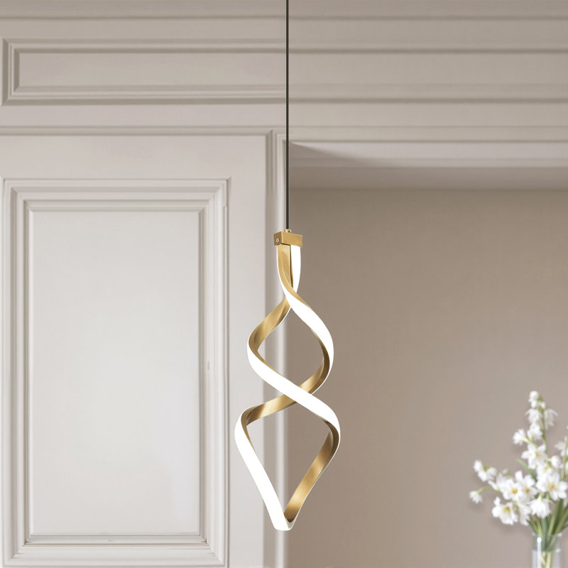 Celene Non-Dimmable Integrated LED Spiral Pendant, Modern Geometric Kitchen Island Light, Gold