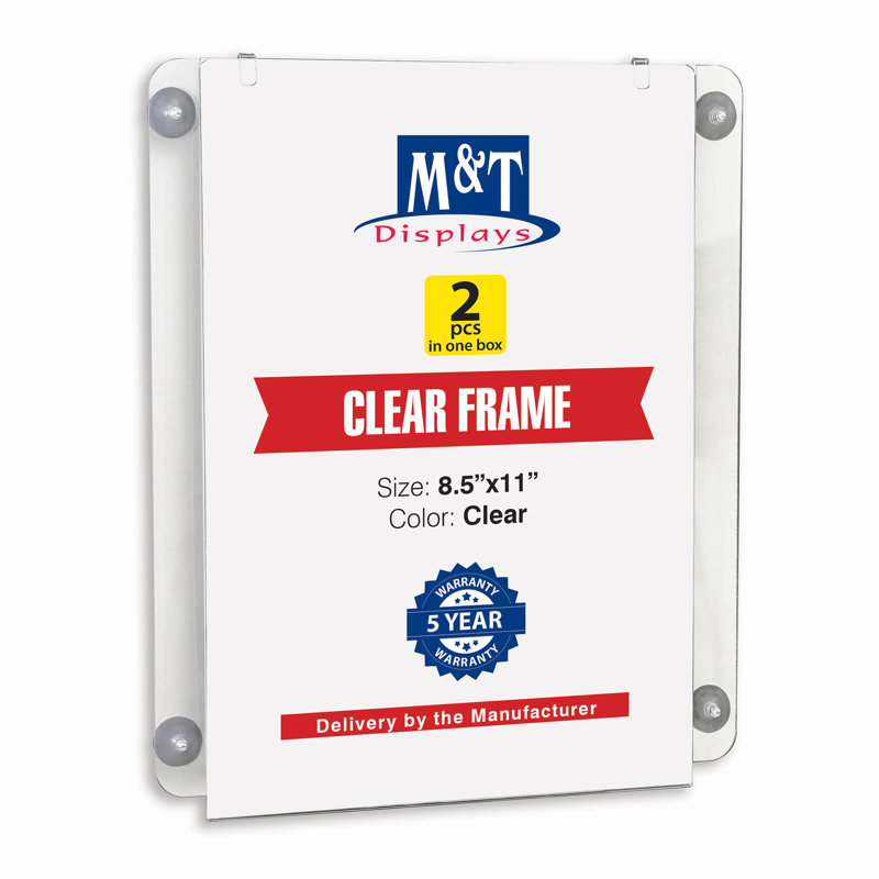 Porte-affiche en acrylique de qualité supérieure 8,5 x 11 M&T Affiche | Cadre double portrait transparent avec 4 ventouses | Anti-reflets pour vitrines, portes, verre - Affiche facile et changement de menu - paquet de 2