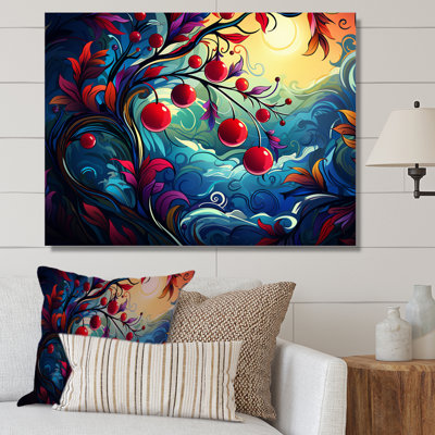 Cerisier rouge et bleu coucher de soleil - art mural cerise
