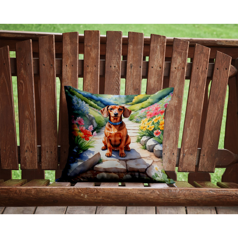 Coussin décoratif intérieur / extérieur Spring Path, H 14 po x l 14 po, Teckel