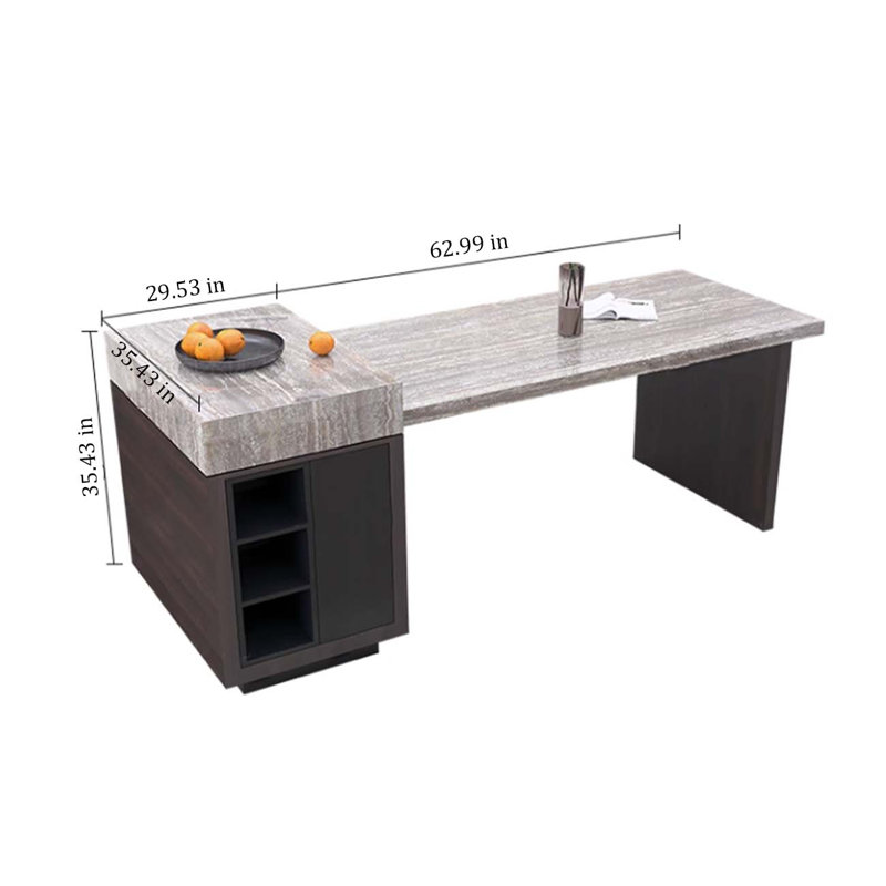 Table d'îlot en marbre, une table d'îlot, H 35,43 po x l 62,99 po x P 35,43 po