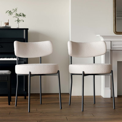 Ensemble de 2 chaises de salle à manger de style moderne Mid-Century, dossier courbé, chaises de salle à manger rondes rembourrées avec pieds en métal