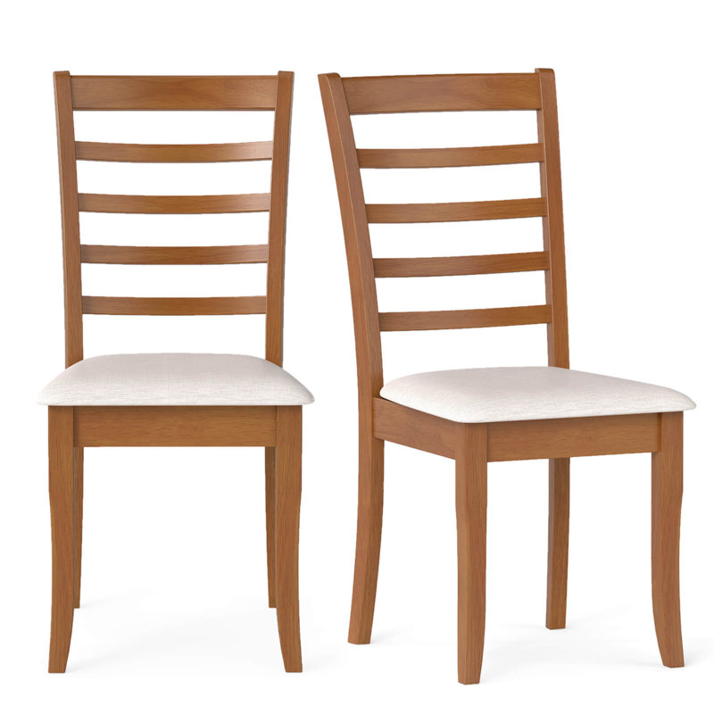 Ensemble de 2 chaises de cuisine en bois avec pieds en bois d'hévéa et dossier à lattes, 2