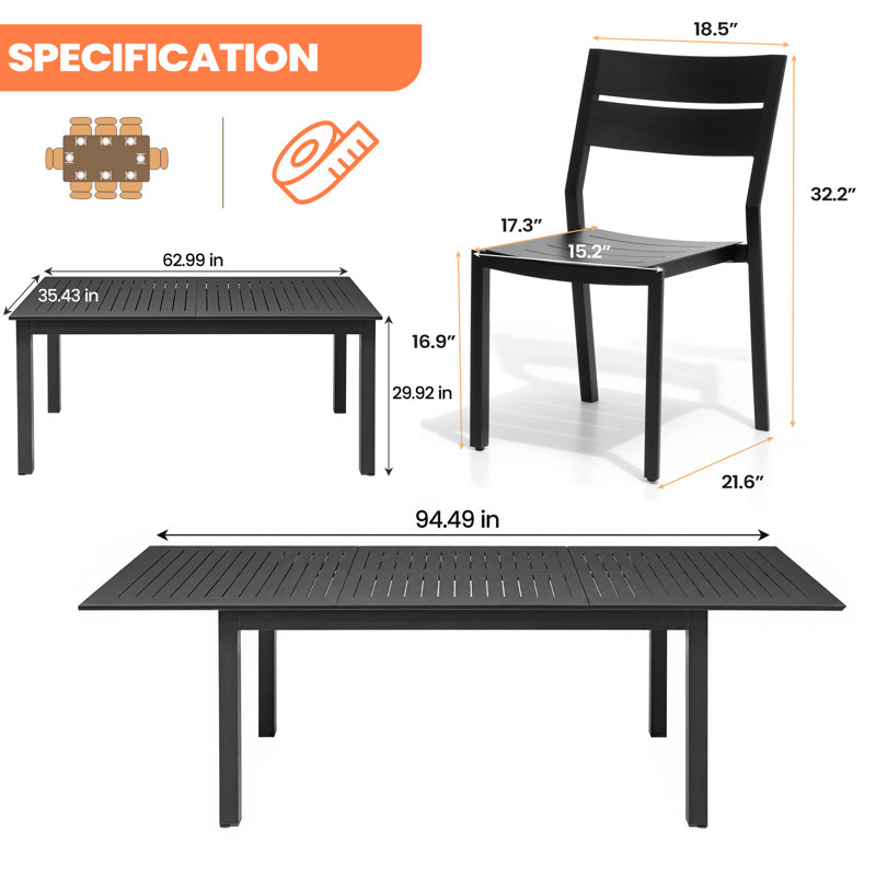 Gilligan 8 - Person Aluminum Rectangular Extendable Outdoor Dining Set (Set of 9)