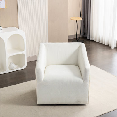 Fauteuil pivotant à 360 ° avec revêtement en chenille - pour la chambre à coucher, revêtement de bureau pivotant moderne, fabrication stable, couleur blanc de la salle d'étude, ton bois brun, carré