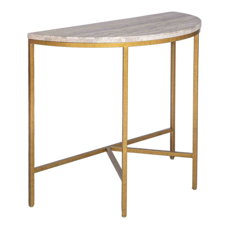 Vermont 38'' Console Table, Silver Travertine, Gold Leaf