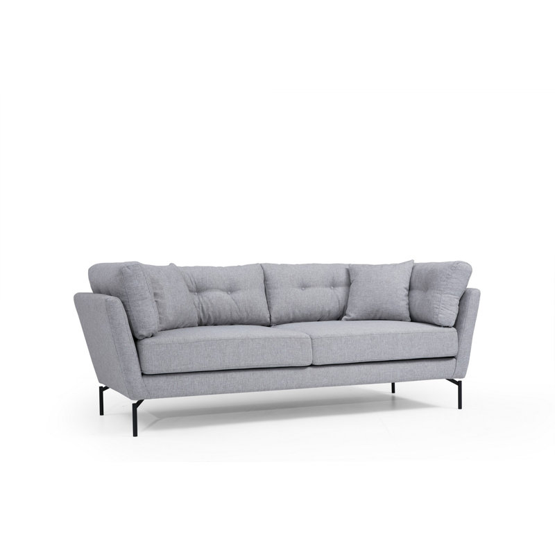 Stylish 3-Seat Sofa, Grey Polyester Fabric, 84 x 35.4 x 33.1 Inches | Beech Wood & Chipboard Frame, Soft 28 DNS Foam + 24 DNS Feather Cushions | Portable Back & Sitting Cushions, Matt Black Metal Legs, Ideal for Modern Industrial & Scandinavian Decor