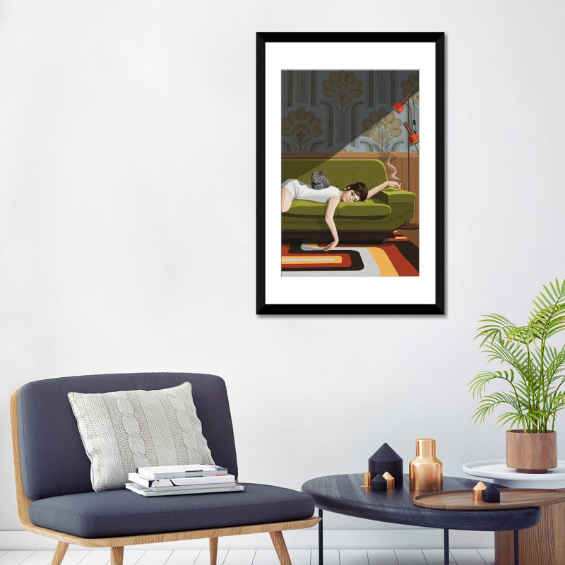 «Waiting Game on Canvas» par Artcatillustrated Print, Impression encadrée, H 32 po x l 24 po, Noir