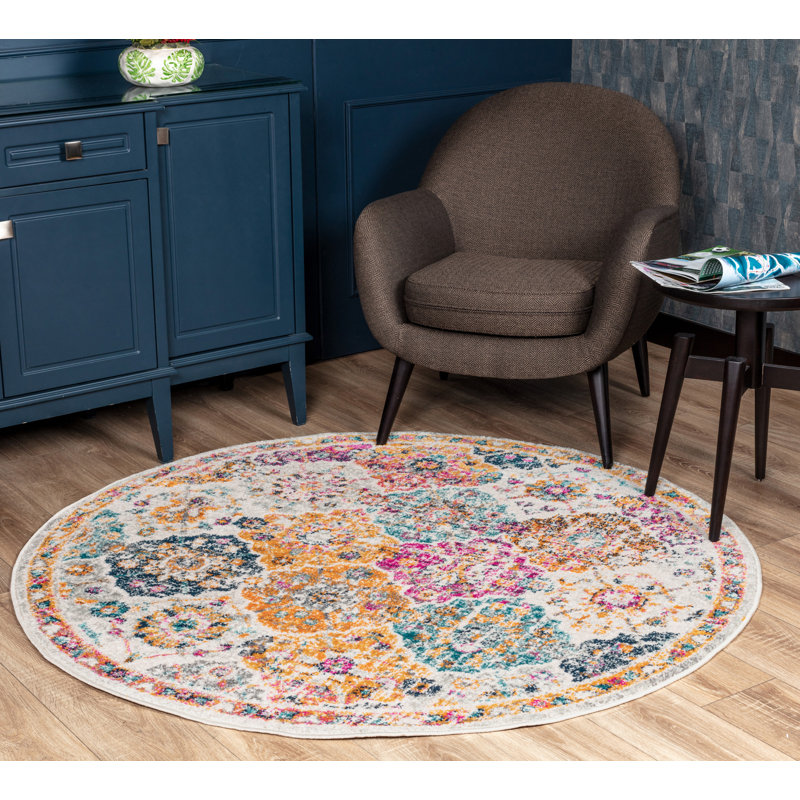 Sterne Machine Woven Beige/Blue/Orange/Pink/Teal/Yellow Indoor Rug, Round 160 cm