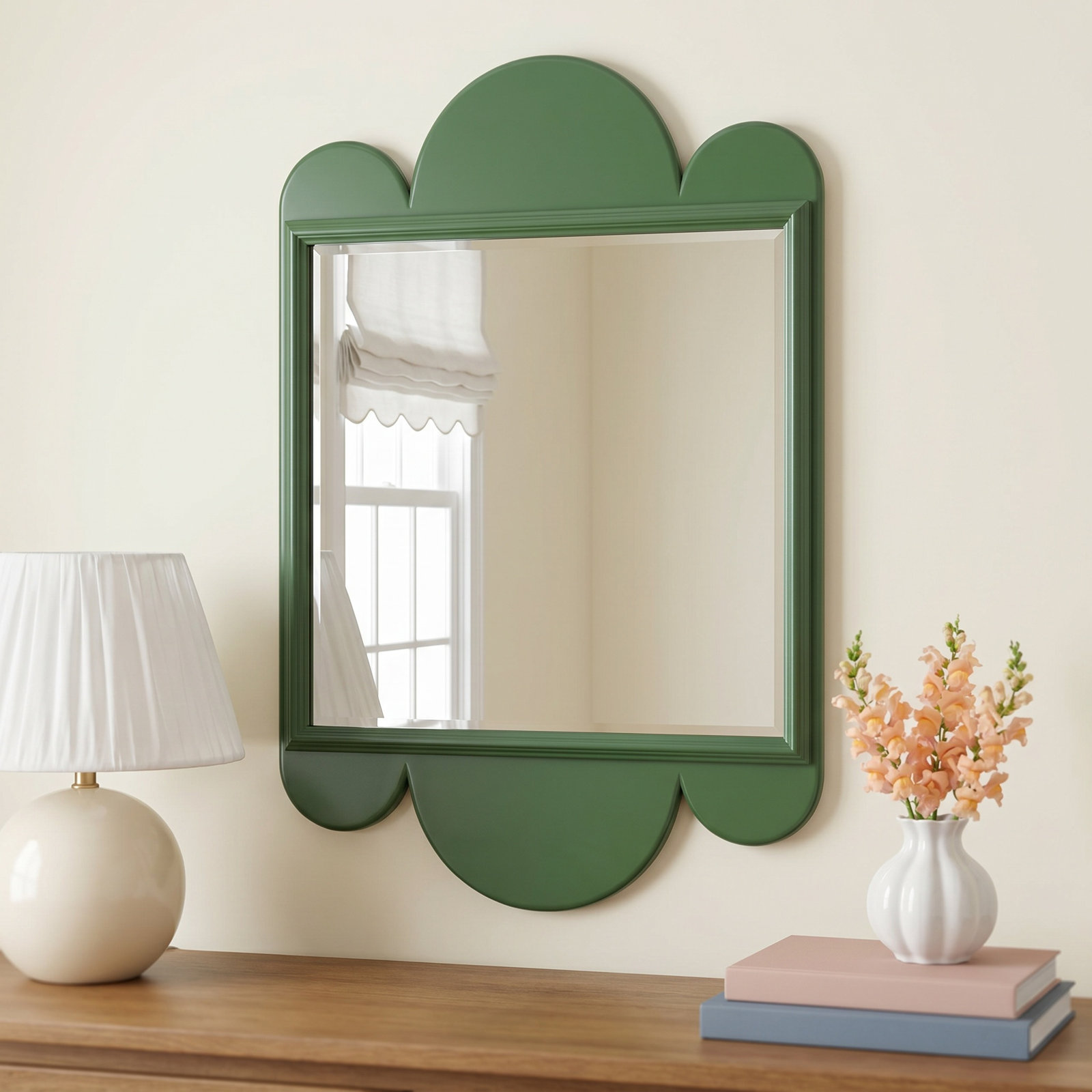 Scalloped 24" Mirror, Forest Green